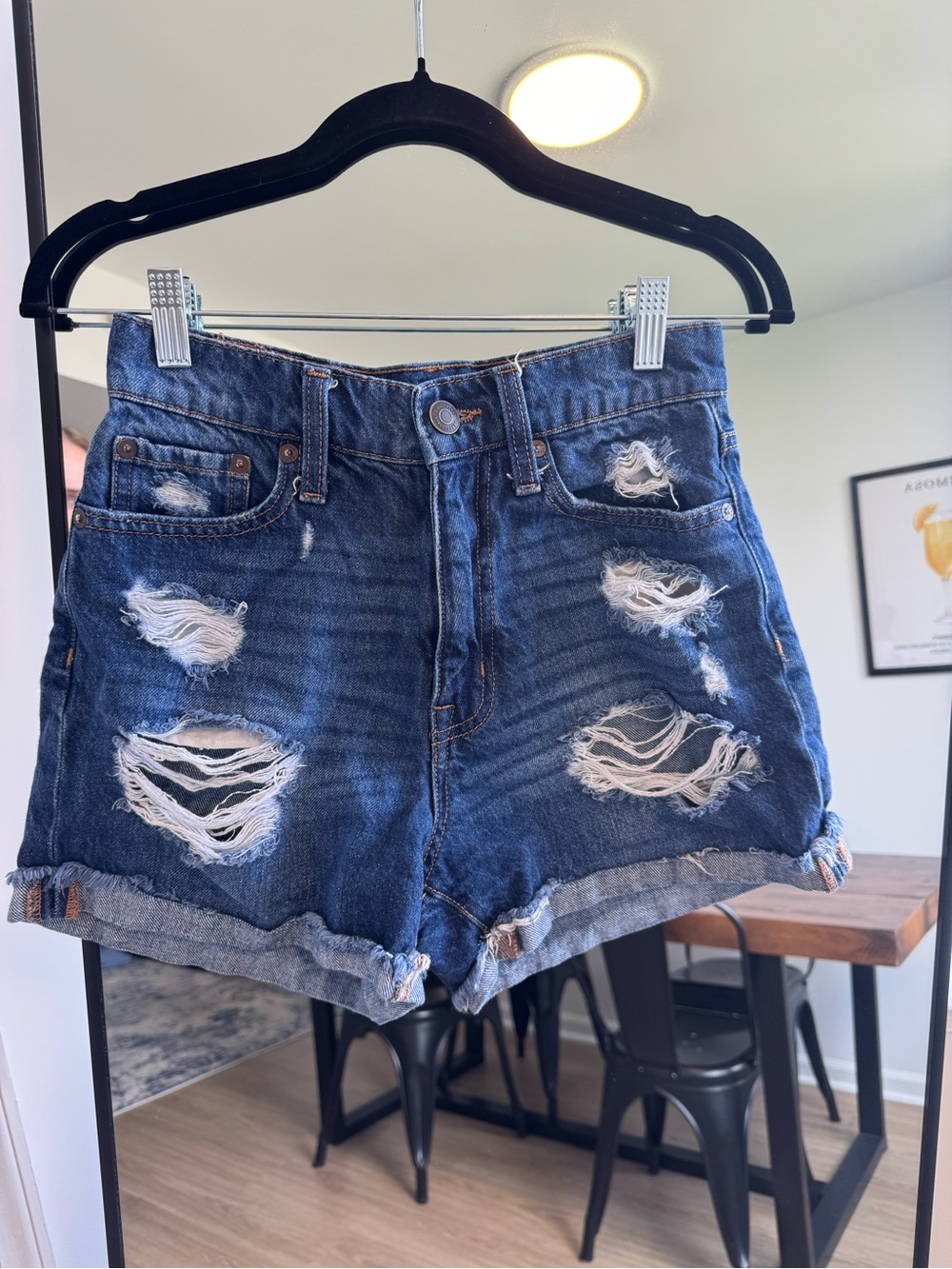 Aeropostale Distressed Dark Blue Denim Shorts